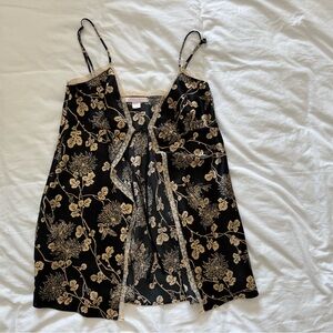 Victoria’s Secret Black Floral Satin Slip Dress Lace Trim Y2K Size M